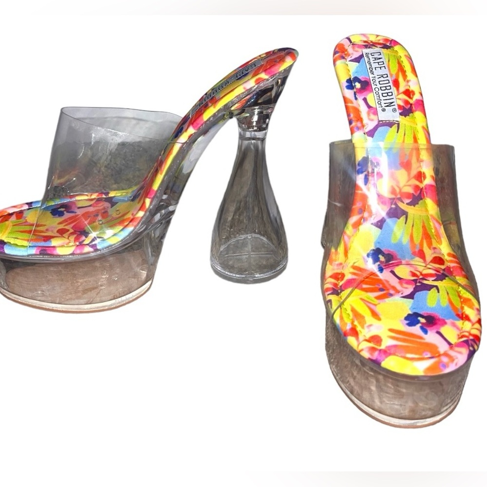 Colorful clear platform heels